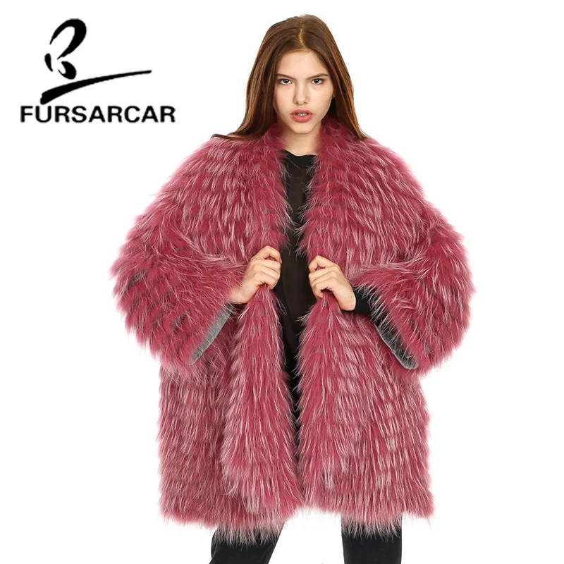 Женское меховое пальто FURSARCAR красное с лисьим мехом новинка зимы 2019|Шубы и