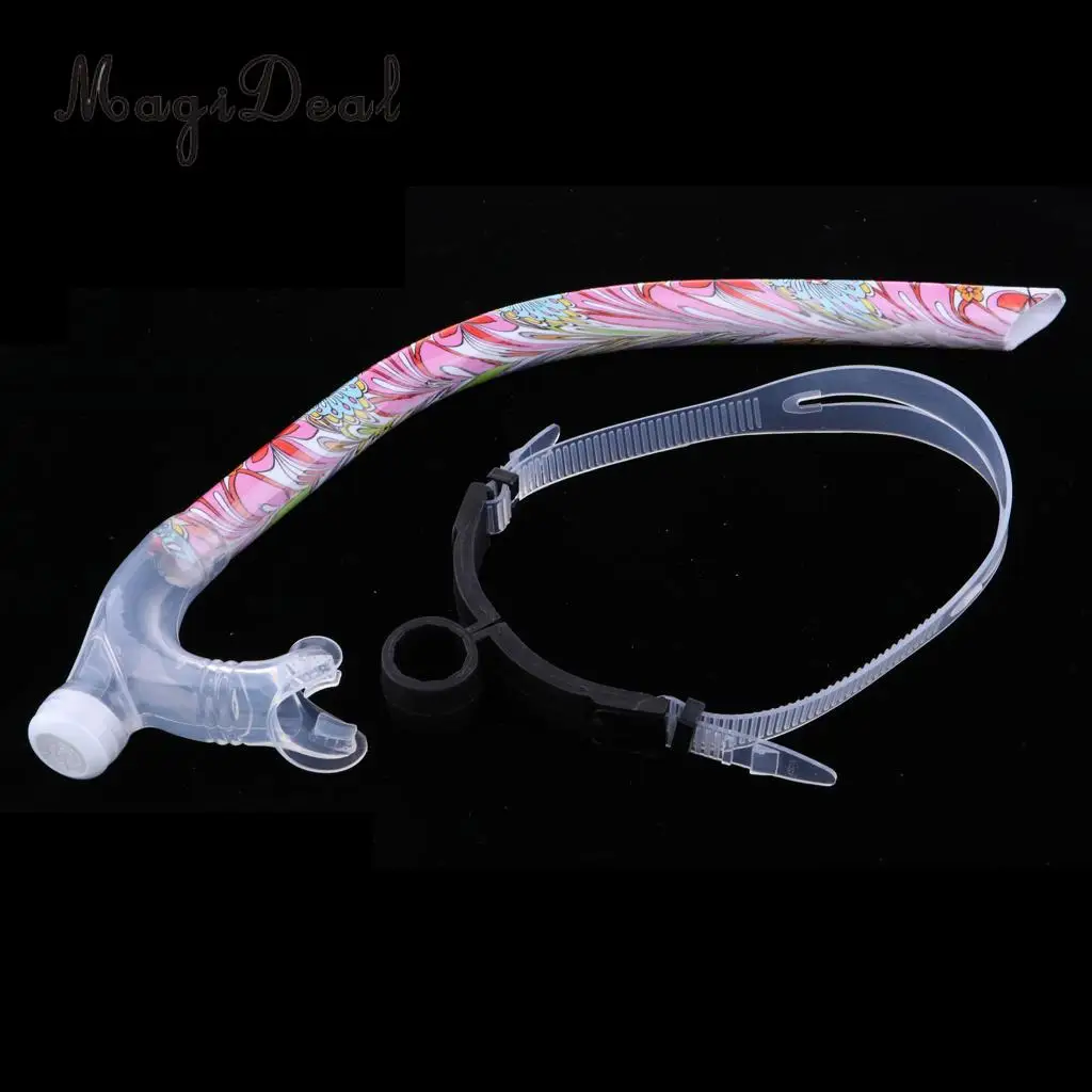Front Snorkel for Swimmers Training - Center Mount Easy Breath Silicone Mouthpiece Swim Snorkel Tube With Adjustable Head Strap