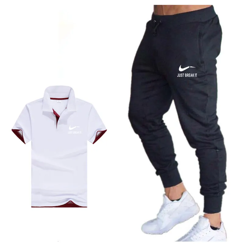 الرجال بولو + sweatpants العلامة التجارية فقط كسرها الطباعة الصيف ملابس رياضية اثنين من قطعة مجموعات بولو رياضية بذلة رياضية رجل بدلات رياضية