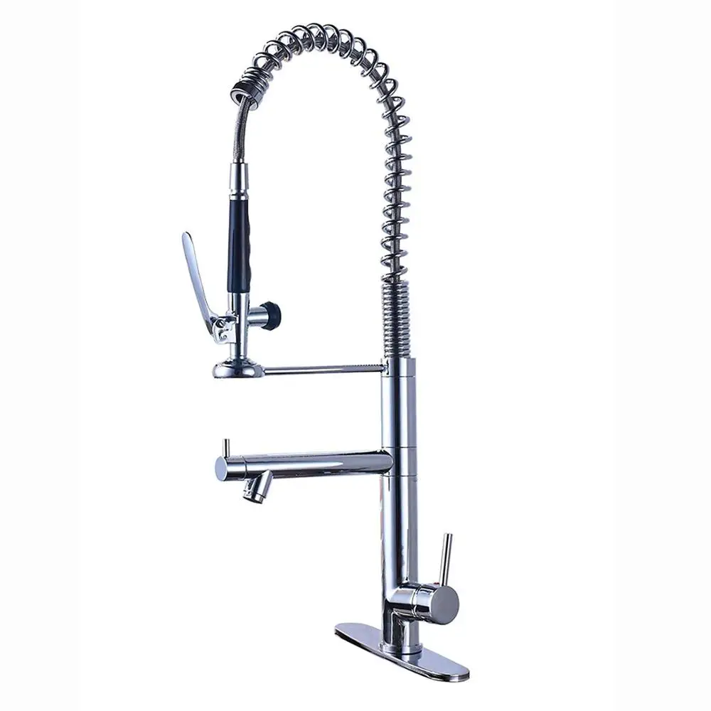 Bright Chrome Spring Pull Down Kitchen Faucet Hands Free Sprayer Head with Lock Hot cold Water Kitchen Mixer Tap Swivel Spout - Цвет: Chrome with plate