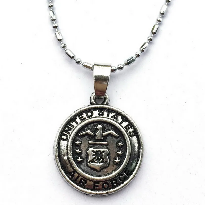 United States Air Force Charm Necklace Silver USAF Veteran Soldiers Aim
