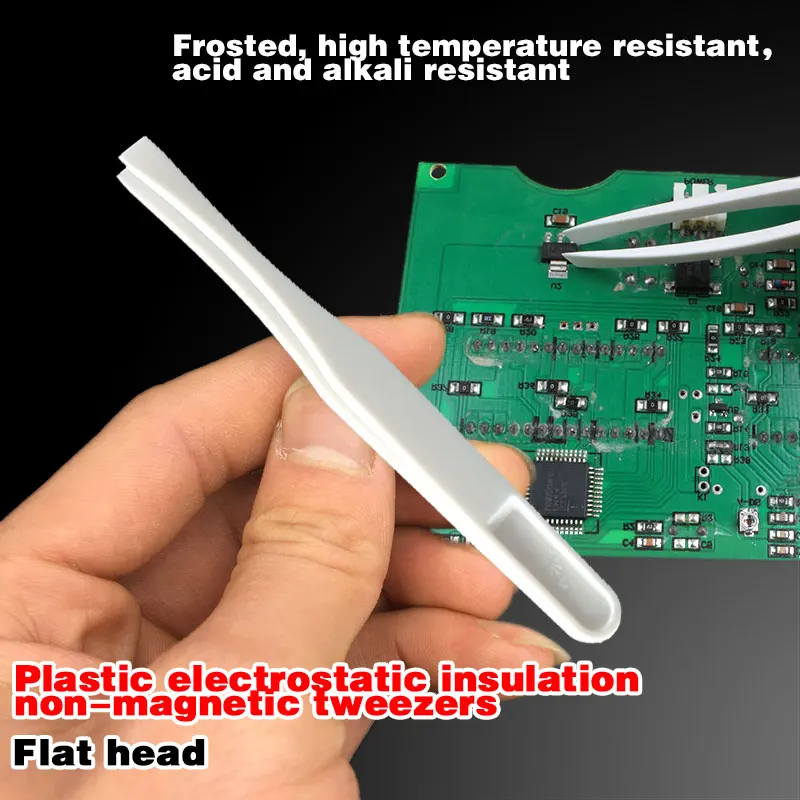 

Flat head anti-static plastic tweezers used for precision electronic components production, semiconductor and computer tweezers