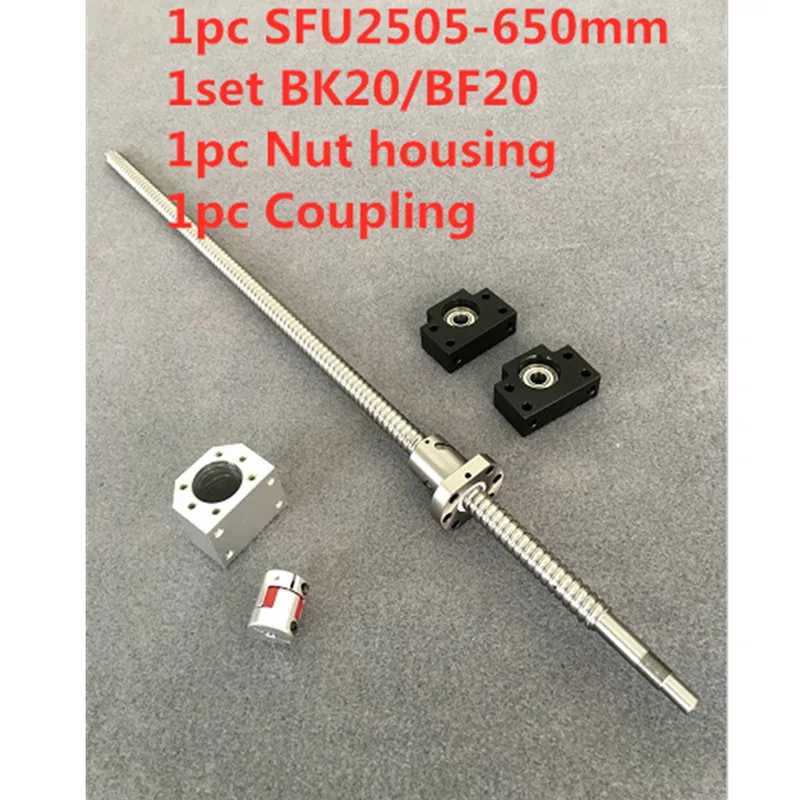 

Ball Screw SFU2505-650mm With Ball Nut + BK20 / BF20 Support + 2505 Nut Housing + 17 * 14mm Coupling