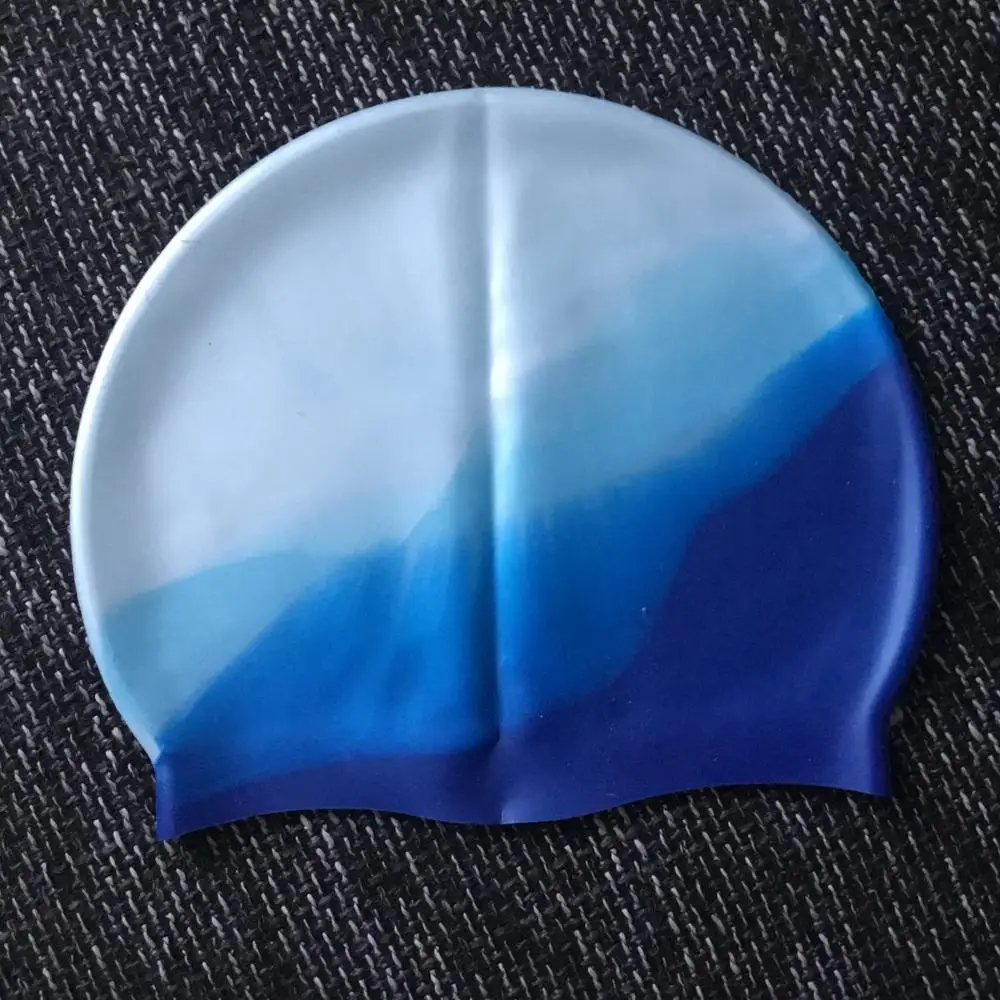 19 22.5CM Gradient Adult Silicone Swim Caps Ear Protect Rubber Swimming