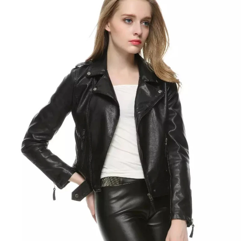 Autumn Fashion Black Slim Leather Jacket Women Zippers Outwear Faux ...