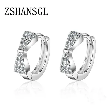 

Delicate Genuine 925 Sterling Silver Sparkling Bow Knot Stud Earrings With Clear CZ Women Party Luxury Fine Jewelry Gift