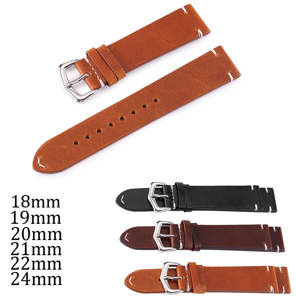 Universal Watch Band 18mm 19mm 20mm 21mm 22mm 24mm Soft Calf Genuine Leather Watch Strap Black Brown Leather Wristband with Pins