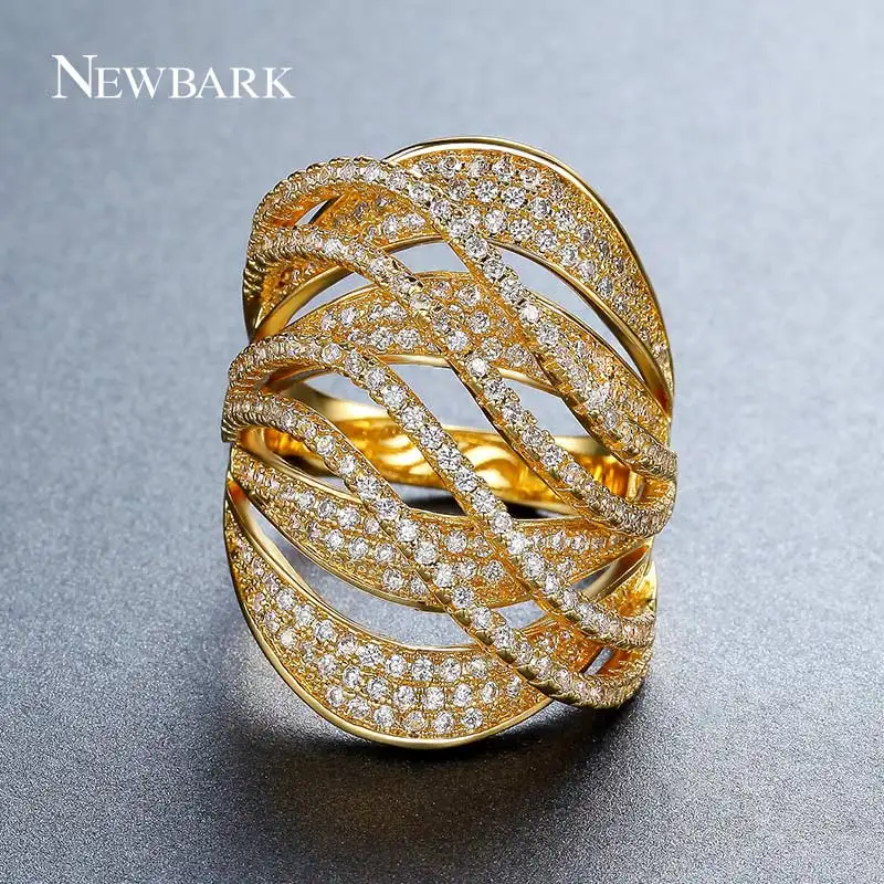 

NEWBARK Gold Color Wide Rings Multilayer Full Finger Ring For Women Jewelry Best Shining AAA Cubic Zirconia Stone Cocktail Ring