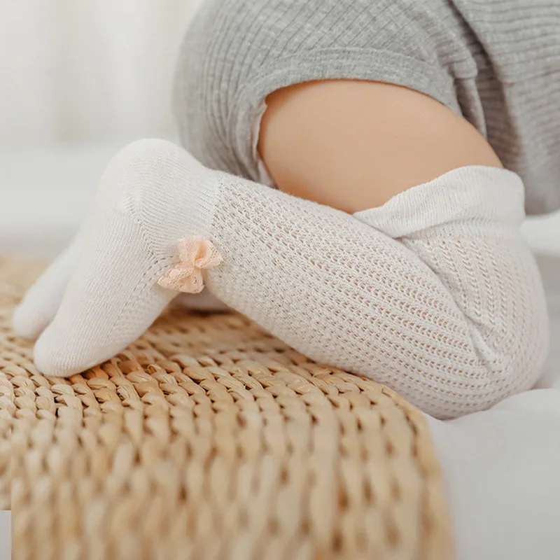 

2019 Newborn Baby Socks Summer Thin Section Mesh Breathable Ice Silk Cotton Baby Over The Knee Socks Bow Little Girl Stuff