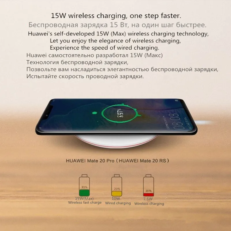 Huawei CP60 QI Max 15 Вт Быстрое беспроводное зарядное устройство для iphone Xs Max/XR/X/huawei Mate20 Pro/RS Galaxy S9+ быстрое зарядное устройство
