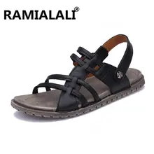 Летние мужские сандалии из кожи простые повседневные мужские туфли удобные мужские пляжные сандалии кожаные сандалии Homme Cuir