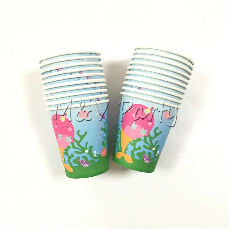 

20pcs/lot Cartoon Baby Pink Shark Disposable Tableware Set Paper Cup Set Pink Shark Girl Birhtday Party Decoration Supplies