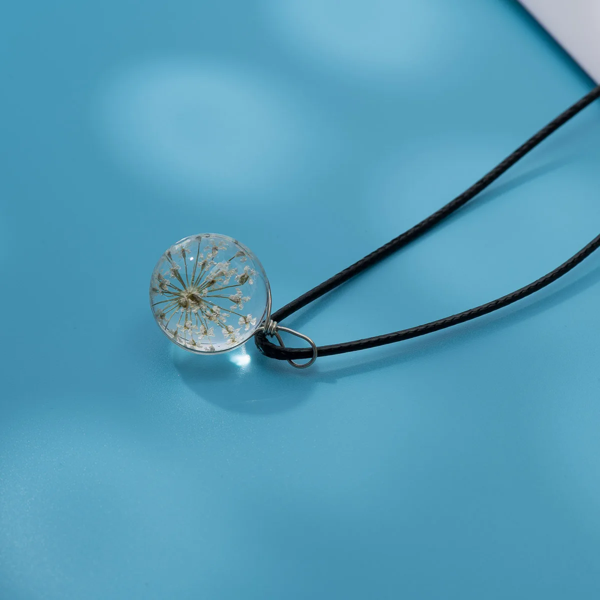 Ожерелье с кулоном из стекла с натуральным цветком, очаровательное женское ожерелье с драгоценным камнем, s# DY501