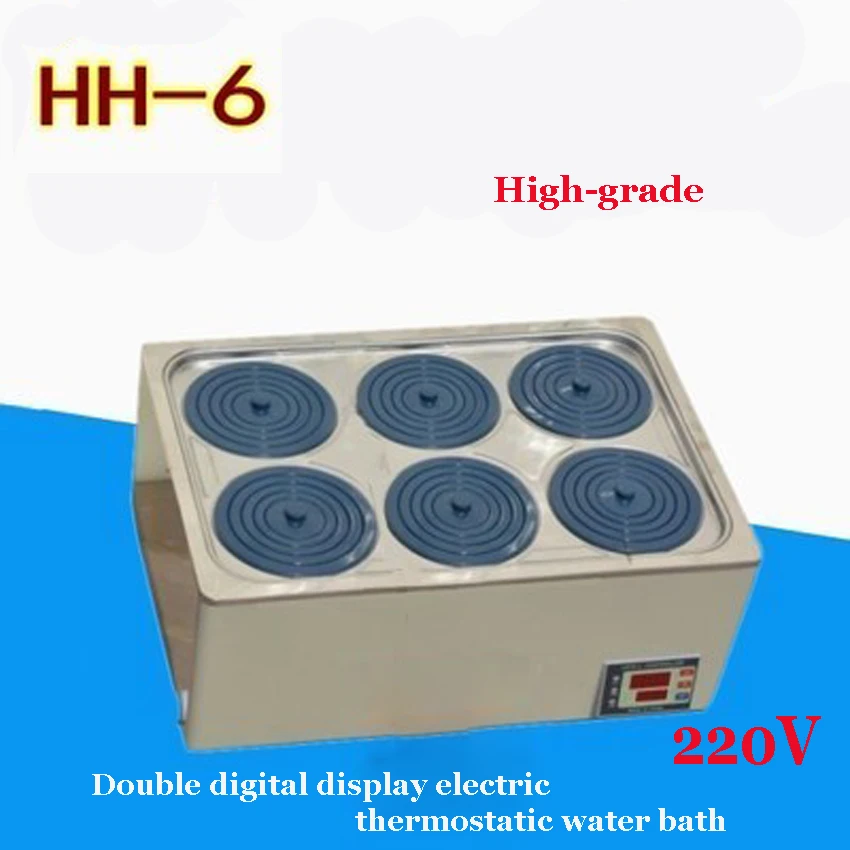 

1PC High-grade HH-6 double digital display electric thermostatic water bath 304 stainless steel Material AC 50Hz 220V