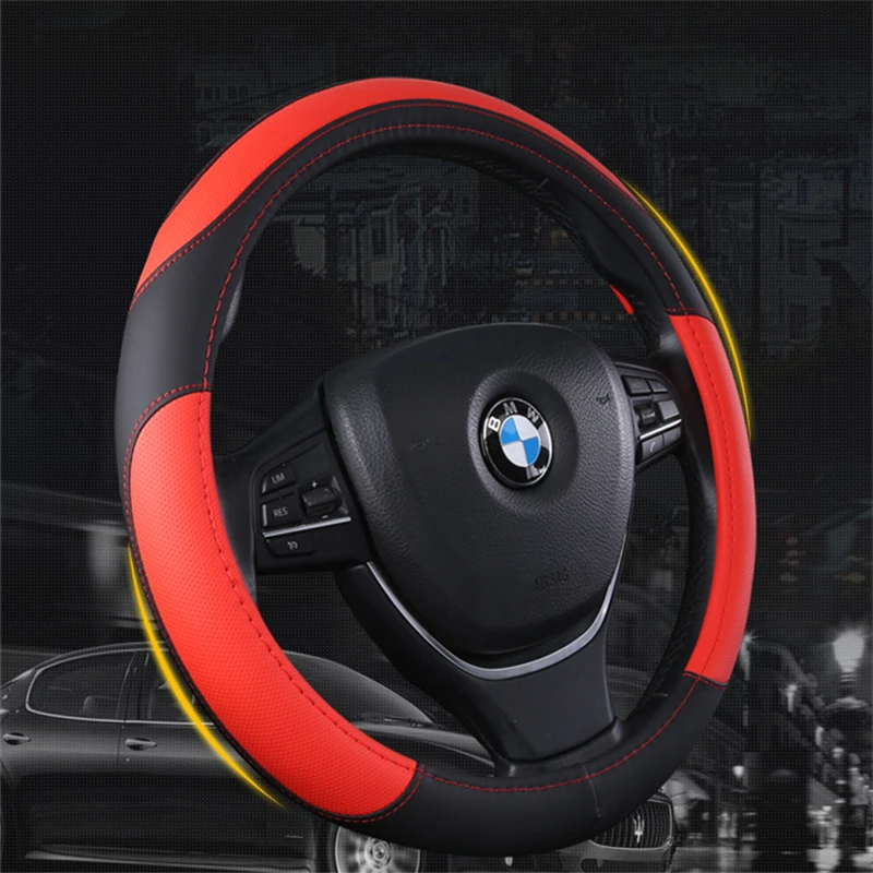 

QFHETJIE Free Shipping Hot Sale Microfiber Leather Car Steering Wheel Cover 38CM / 15'' Anti-Scratch Protector