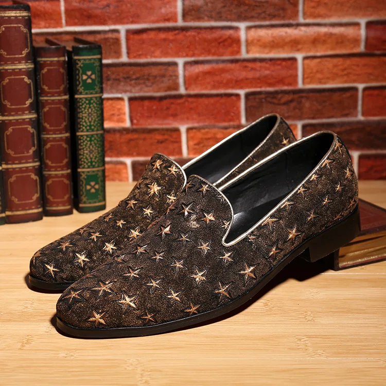 

Star Men Loafers British Men Party Leather Shoes Male Casual Smoking Slippers Slip on Flats