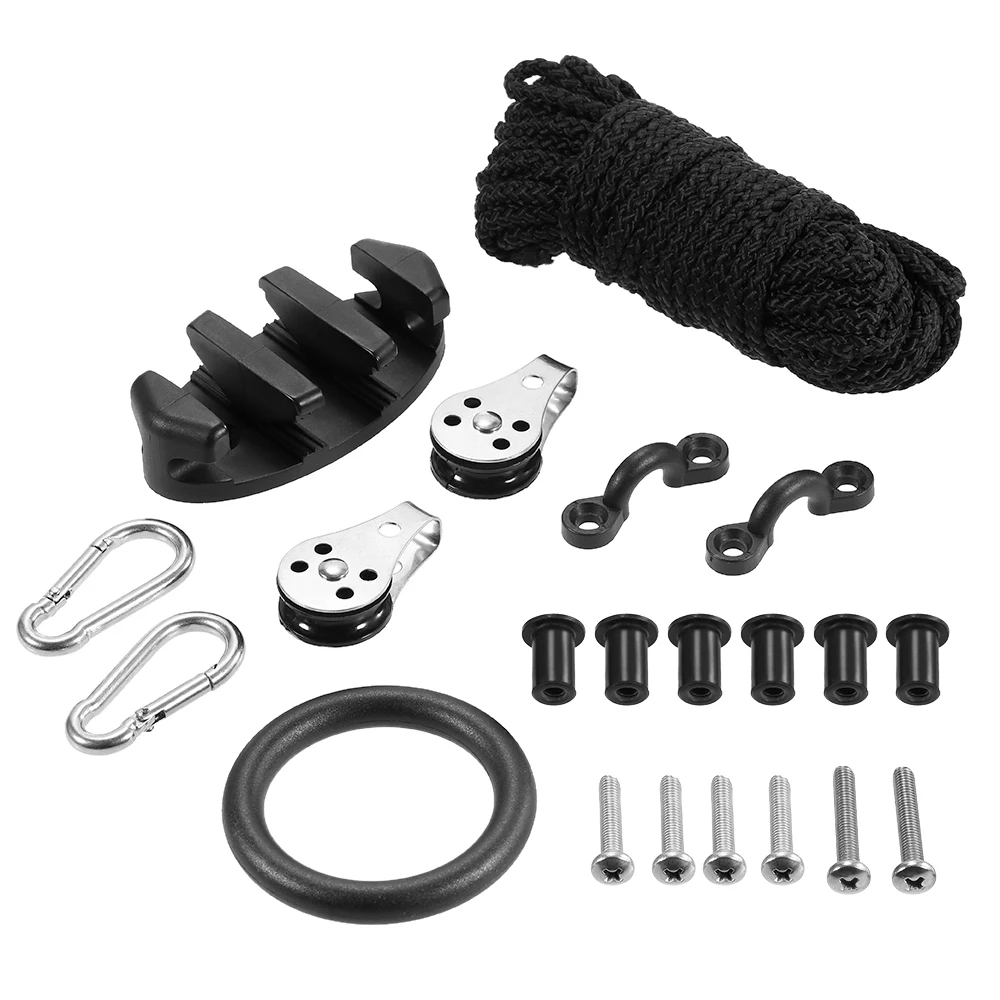 

21 in 1 DIY Kayak Anchor Trolley Kit Set Nylon 9.1m Security Rope 89*45*23mm Zig Zag Cleat Pad Eyes 30mm/25mm Screws+ 2 Pulleys