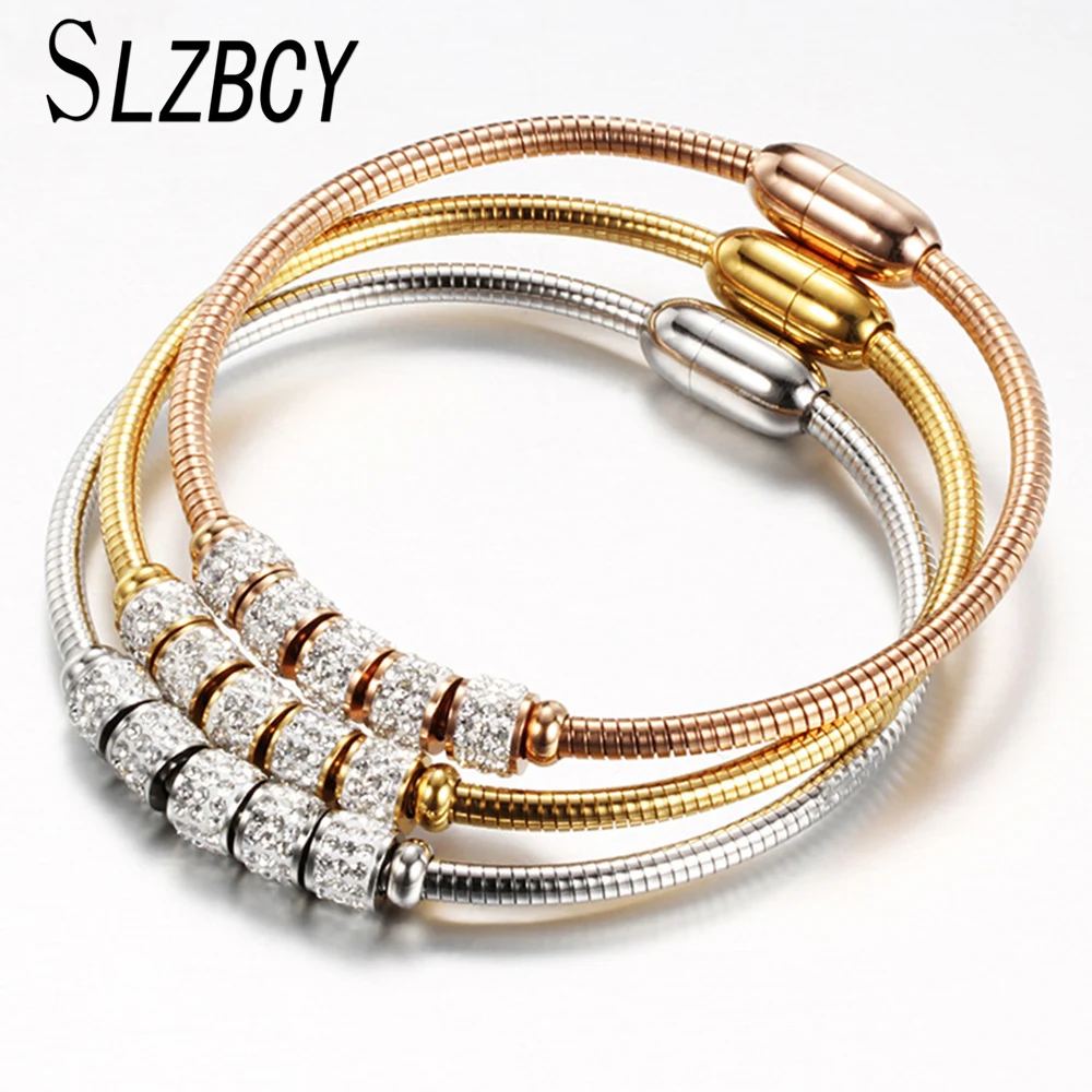 Luxury Gold Color Crystal Disco Ball Charms Bracelet Stainless Steel