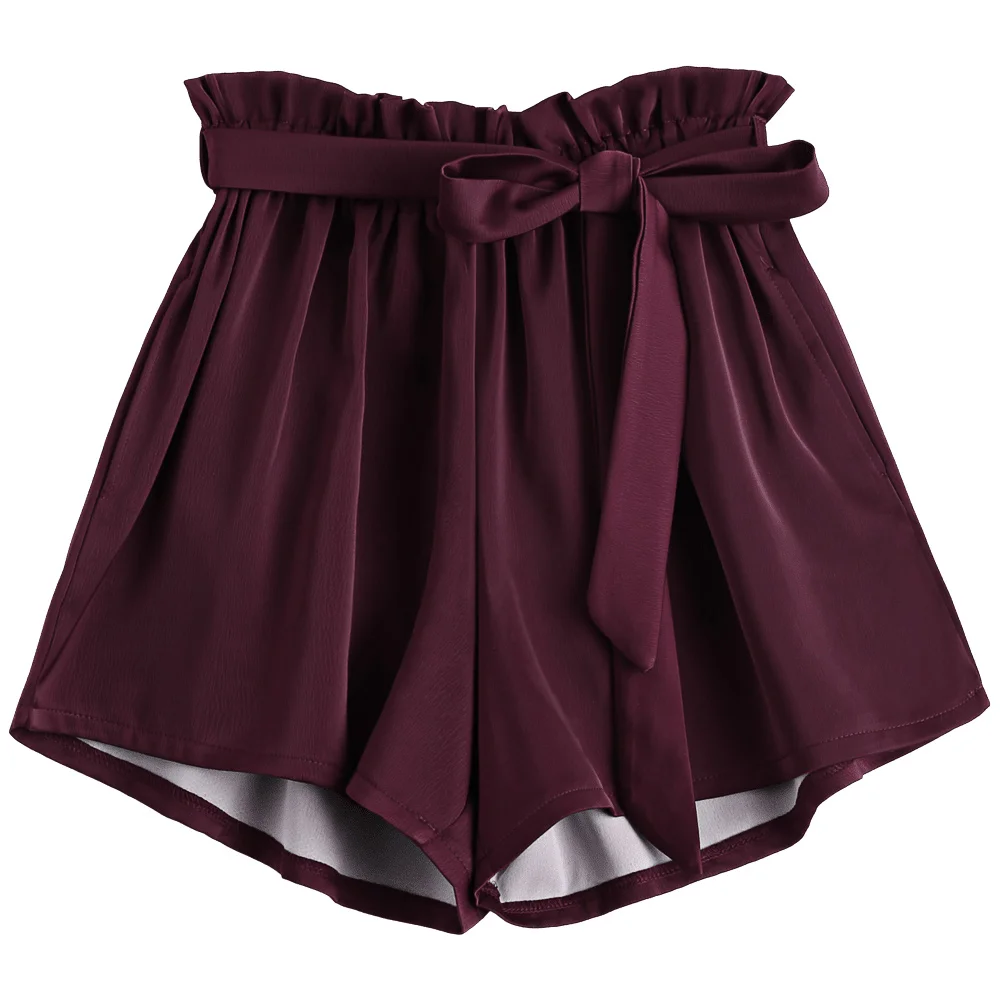 Women Summer Smock Belts High Waist Shorts Sexy Silky