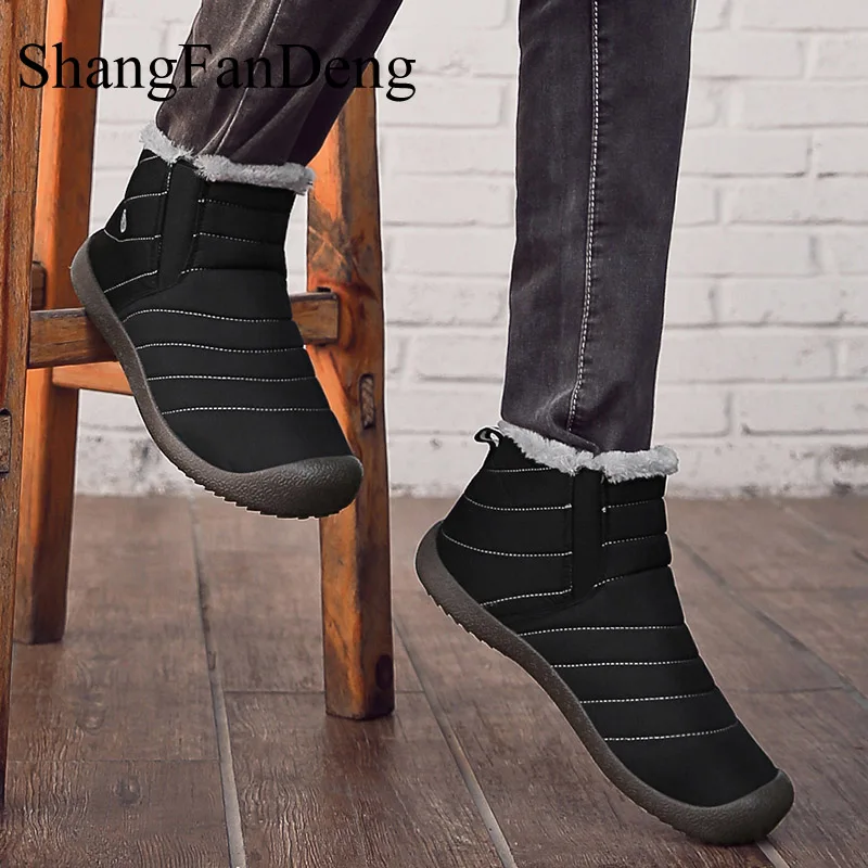 

ShangFanDeng New Men Winter Shoes Solid Color Snow Boots Plush Inside Antiskid Bottom Keep Warm Waterproof Ski Boots Size 36-48