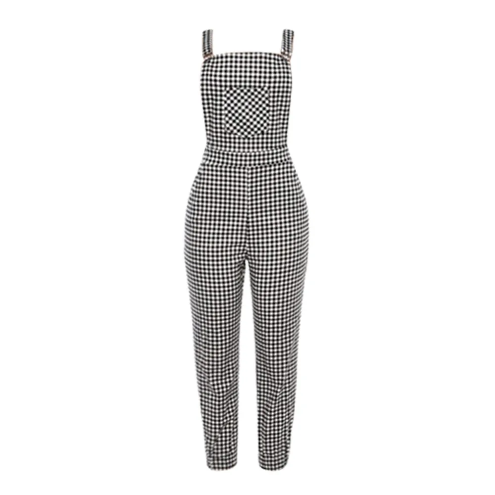

Spring summer clothes for Women Sleeveless Dungarees Loose Plaid Long Playsuit Jumpsuit Pants Trousers jumpsuits rompers c0415