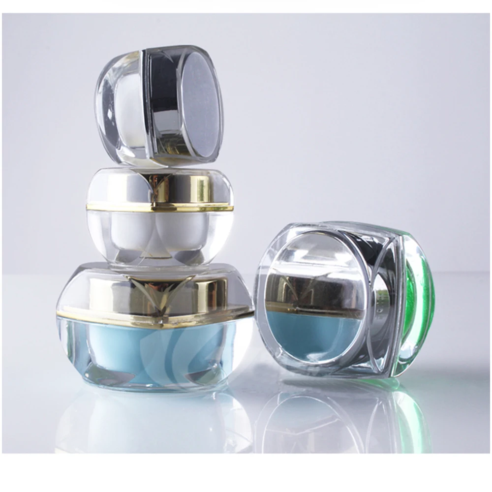 

50pcs Cream Jar Containers Cosmetic Packaging Empty Acrylic Octagonal Jars Small Golden Silver Cap Sample Storage Pot Box 10g