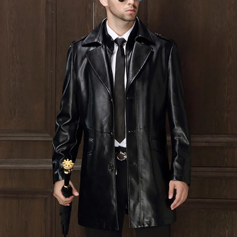 Popular Mens Black Leather Trench Coat-Buy Cheap Mens