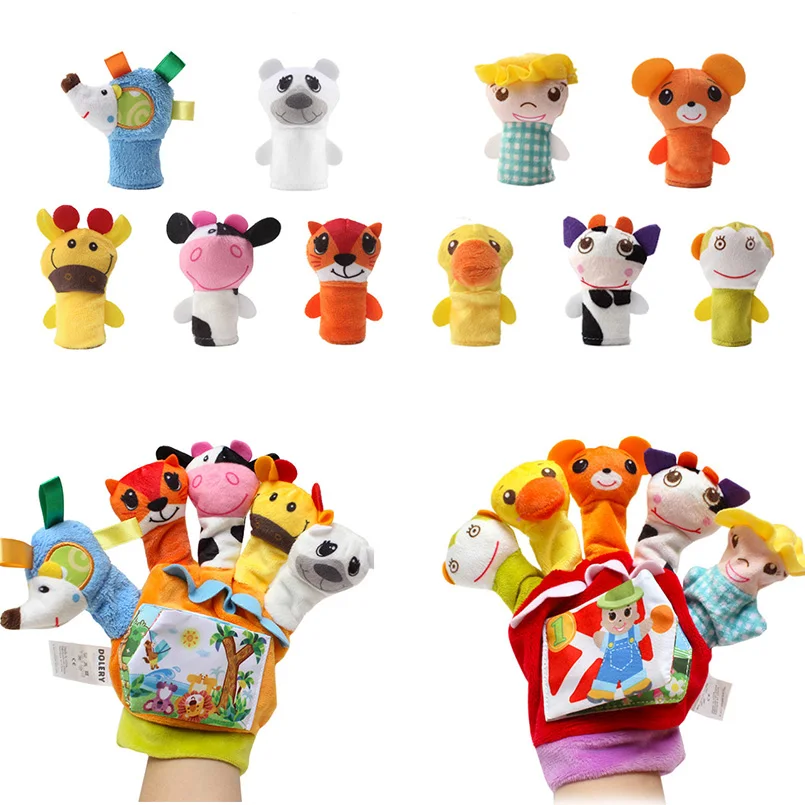 

5 PCS Cute Cartoon Animal Finger Puppet Puzzle toys for 0-2 years Plush Child Baby Dolls Tell Story Props Boys Girls Stuffed