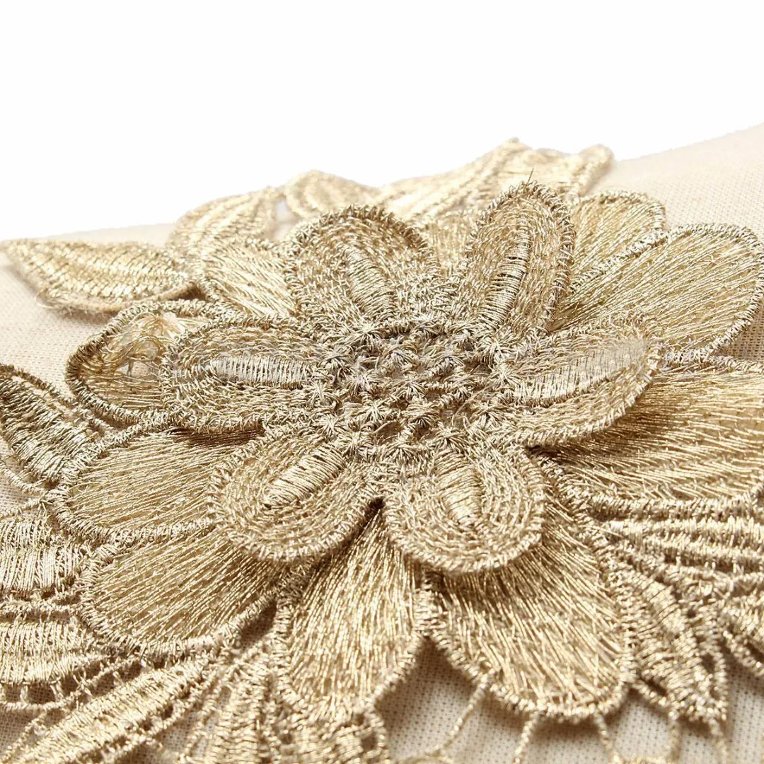 Trim Applique Floral Lace Collar Embroidery Neckline Trendy Design 26*37.5cm Gold Color