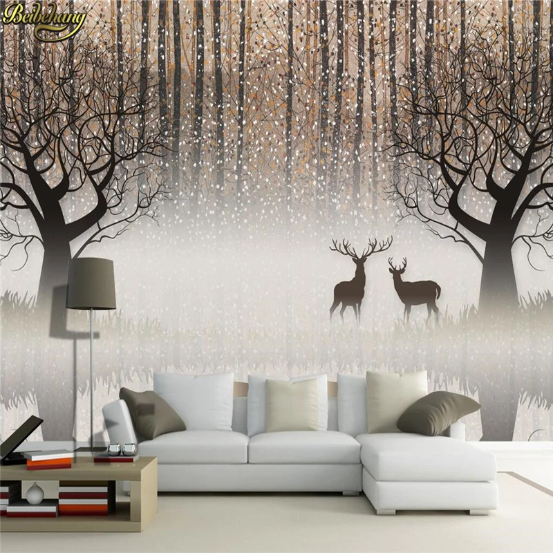 

beibehang Custom Photo Wallpaper Large Mural Retro Nostalgic Forest Elk 3D TV Wall Decorative Painting papel de parede