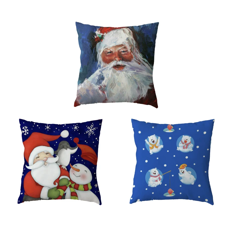 Celebrate Christmas Cushion Covers Santa Penguin Polyester Peach