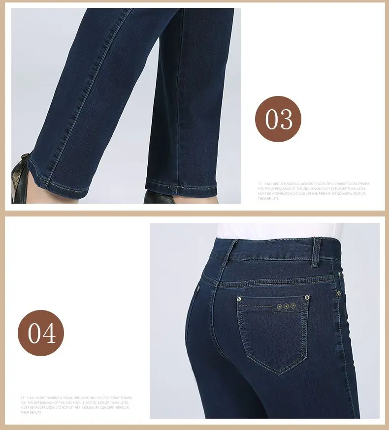 Woman Casual Denim Bootleg Pant Dark Blue Jeans Middle Aged Women Zipper Fly Denim Trousers Mother Pantalones Plus Size Jeans Pants (2)