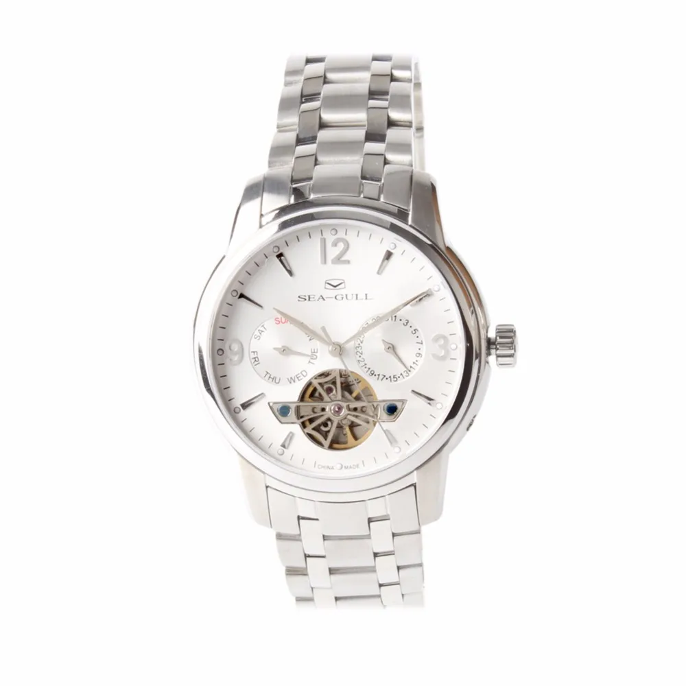 

Seagull Retro Flywheel Skeleton Date+Day Week Display Black Or White Dial Self Wind Automatic Mechanical Men's Watch 816.424
