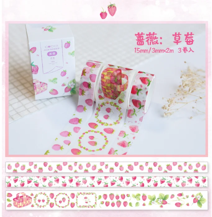 

3 pcs/pack Strawberry Decorative Washi Tape Set DIY Scrapbooking Masking Tape School Office Supply Escolar Papelaria