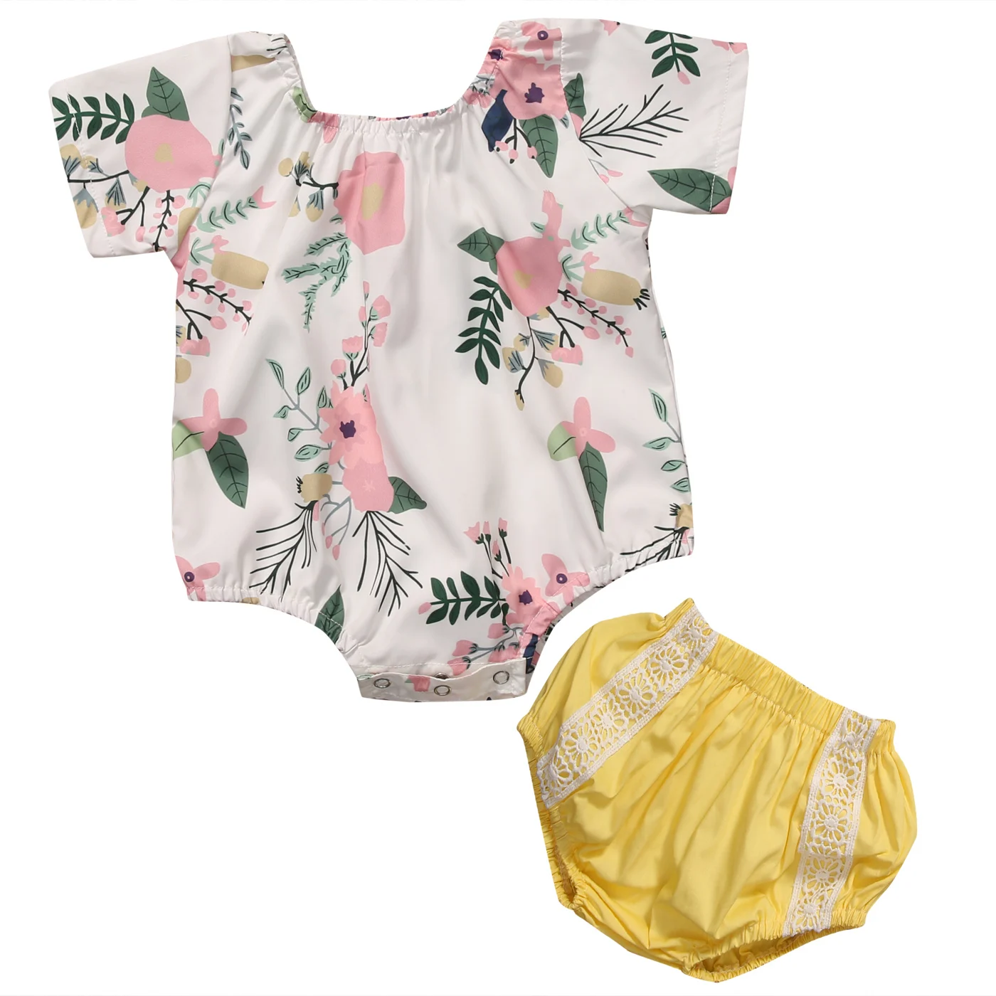 

Summer Floral Baby Girls Clothes Outfits Infant Floral Romper+Short Pants Lace 2Pcs Clothes Set