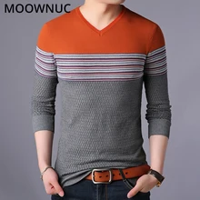 Мужские свитера модный осенний пуловер Homme тонкий теплый весенний умный Повседневный мужские свитера джемпер с v-образным вырезом MOOWNUC MWC