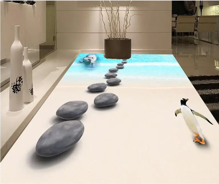 

custom photo wallpaper 3d floor painting Shell Beach pvc vinyl flooring  wallpaper adhesive vinyl flooring roll