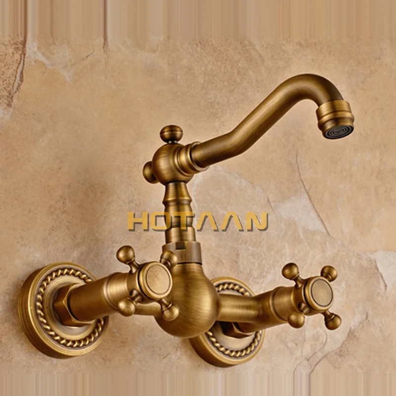  Free shipping Kitchen Faucet torneira wall mounted Antique Brass Swivel Bathroom Basin Sink Mixer T - 32314522051