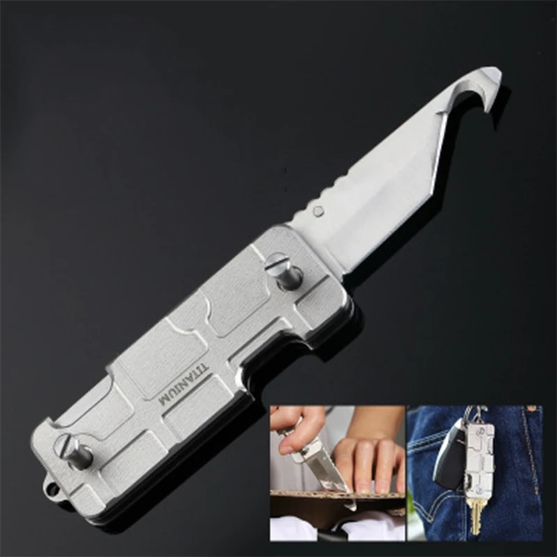 

TC4 Titanium Folder Sickle Hook Knife Multifunction Key Clip Package Unpacking Knife Rescue Cut Rope Tools EDC Outdoor Key Knife