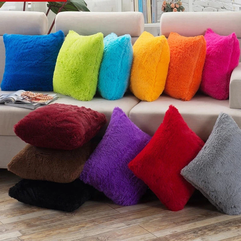 

2019 Solid Color Cushion Pillow Fur Cushion Cover Home Plush Pillow Case Bed Room Pillowcases Pillows Car Seat Decoration Sofa
