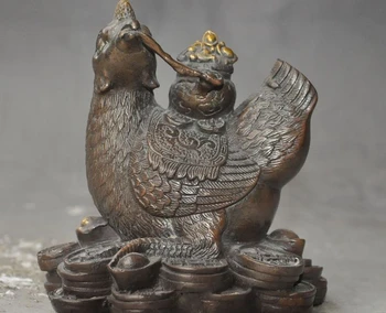 

chinese bronze fengshui Zodiac Rooster Chicken wealth yuanbao money lucky statue