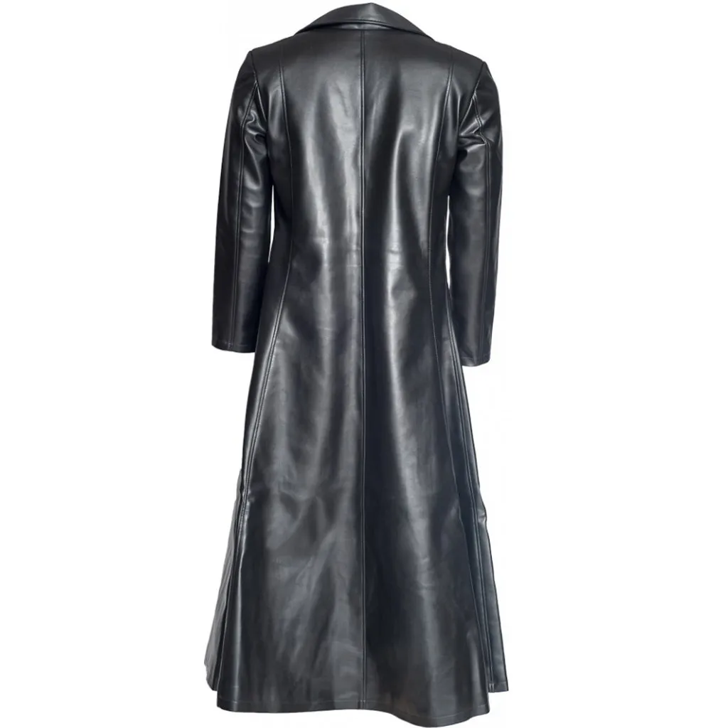 Men's Leather Long Trench Fashion Gothic Long Leather Coat Faux Leather Jackets Autumn Winter Warm Mens Trench S-5XL