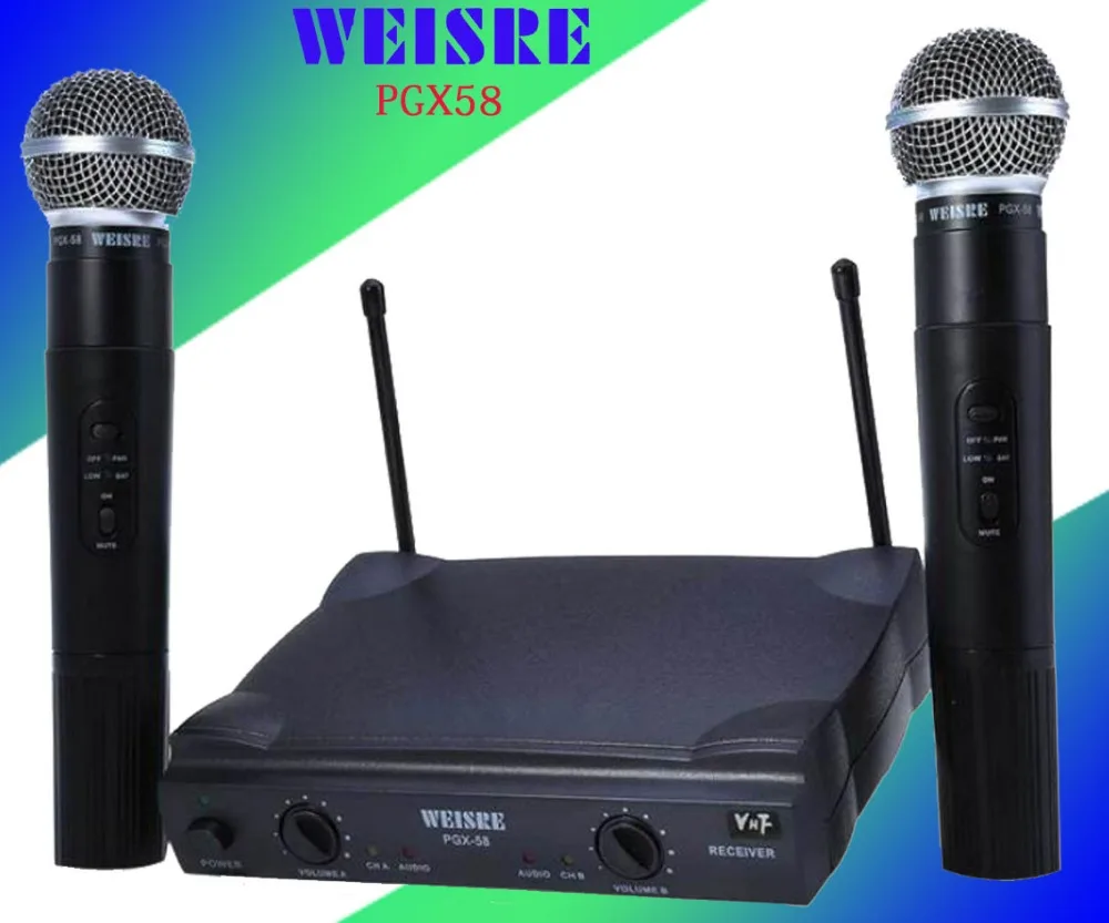 

Genuine WEISRE PGX58 Omni-directional Wireless Microphone System Dual Handheld 2 x Mic Cordless Receiverfor Karaoke Party KTV