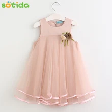 Новое платье для девочек, лето, Брендовое платье принцессы, кружевное платье без рукавов с цветочной аппликацией, модная дизайнерская одежда Вечерние Платье