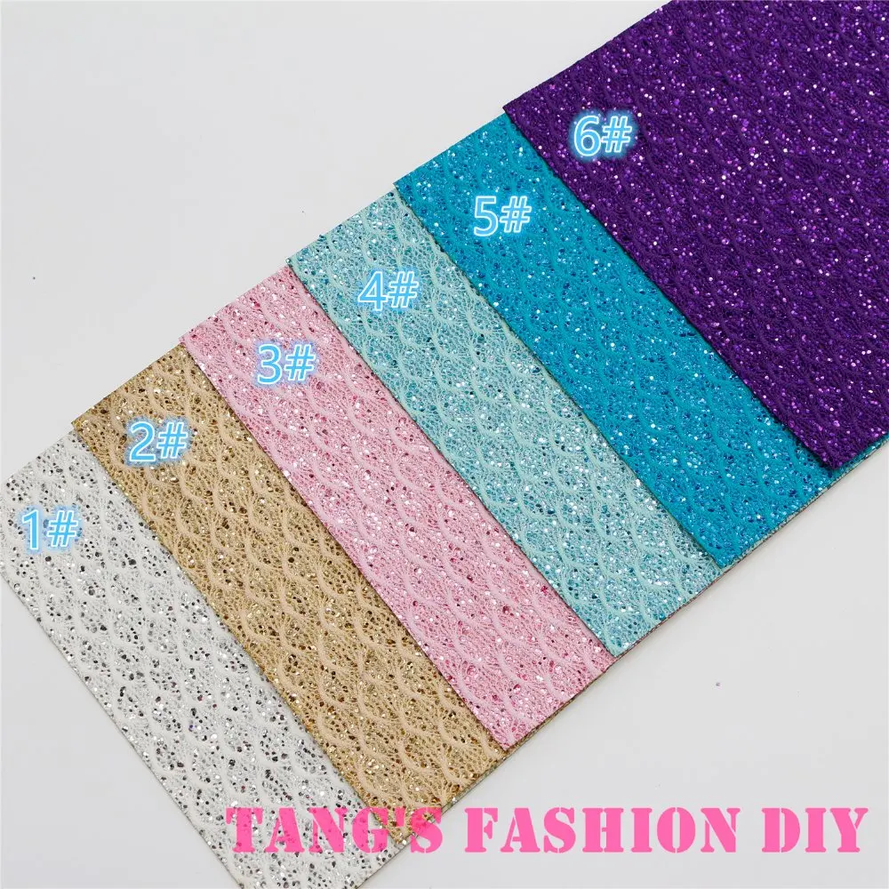 

6PCS--High Quality DIY LACE glitter FISH leathers/Synthetic leather/DIY fabric 20x22cm per pcs CAN CHOOSE COLOR
