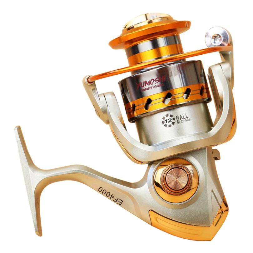 YUMOSHI EF500-EF9000 Spinning Fishing Reel 12BB Metal Spool Folding Arm Left Right 5.2:1 Luxury Pre-Loading Spinning Wheel A30