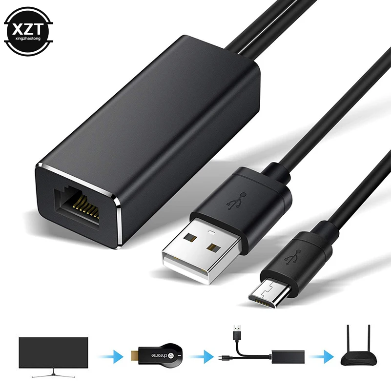 ТВ-палка HD 480 Мбит/с USB2.0 к RJ45 Ethernet адаптер для Google для Chromecast 2 1 Ультра Аудио ТВ-палка микро USB сетевая карта