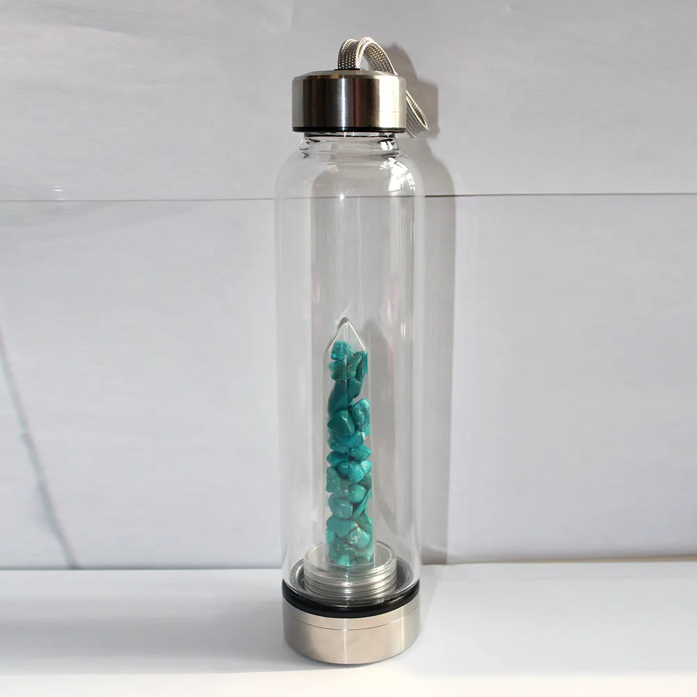 Натуральный кристалл кварца драгоценный камень бутылка для воды палочка ТОЧКА Рейки целебный Кристалл Стекло целебная бутылка стекло - Цвет: Turquoise