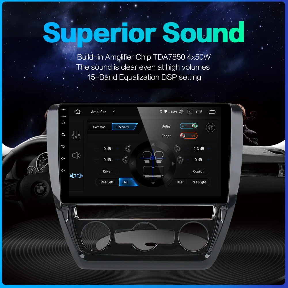 Discount Dasaita Android 9.0 Car 1 Din Radio for VW Jetta 2011 2012 2013 2014 2015 GPS 64GB ROM 10.2" Multi Touch Screen 4