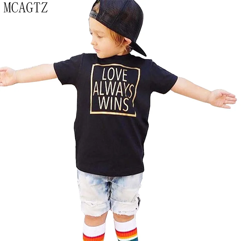 

MCAGTZ Free shipping 2017 Hot sale cotton summer baby short-sleeved letters LOVE WINS T-shirt boys girs round neck T-shirt